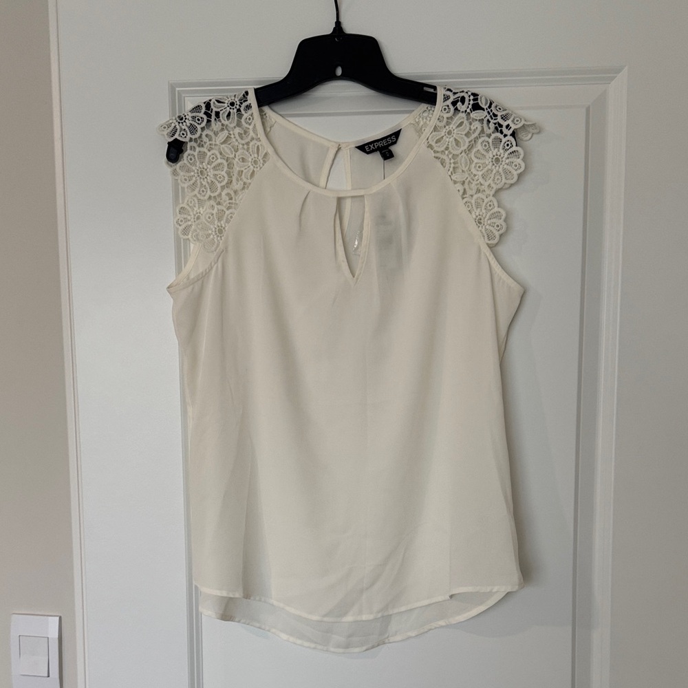 Express Ivory Lace Shoulder Blouse
